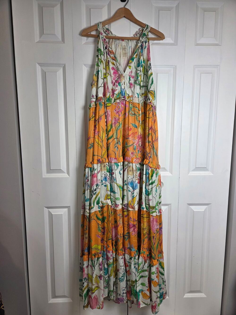 Anthropologie PQ Ruffle Tiered Maxi Dress M/L Floral Multicolor